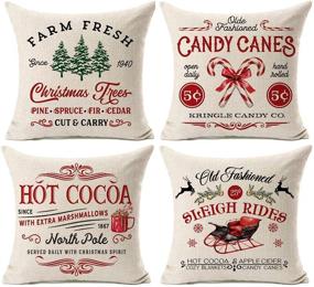 img 4 attached to 🎄 Kthomer Farmhouse Christmas Pillow Covers 18x18 Set of 4 - Rustic Winter Holiday Xmas Decor Throw Pillows"