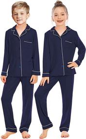 img 4 attached to 👚 Veseacky Unisex Girls Boys Pajamas: Long Sleeve Button-Down Sleepwear Set for 5-14 Years