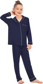 img 2 attached to 👚 Veseacky Unisex Girls Boys Pajamas: Long Sleeve Button-Down Sleepwear Set for 5-14 Years