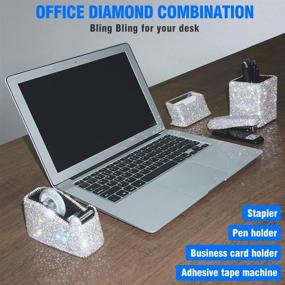 img 3 attached to 💎 Bling Bling Crystal Luxury Handmade Diamond Office Stationery Kit for Fashion Girls Women - White Square Design