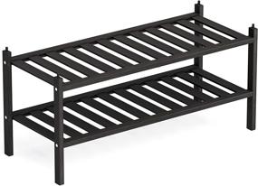 img 4 attached to 👠 Qompaxs 2-Tier Shoe Rack for Entryway, Closet, Bathroom, Hallway, Living Room - Premium Organizer Shelf for Shoes in Black