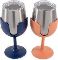 🍷 camco 51917 life is better at the campsite wine tumbler set, 8 oz, navy and peach - ideal for camping, tailgating, and parties - insulated for optimal beverage temperature логотип