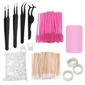 img 4 attached to 💫 Complete Eyelash Extension Kit: Stainless Steel Precision Tweezers, Disposable Mascara Brush Wand, Cotton Swabs