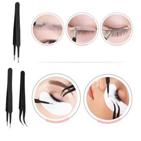 img 3 attached to 💫 Complete Eyelash Extension Kit: Stainless Steel Precision Tweezers, Disposable Mascara Brush Wand, Cotton Swabs