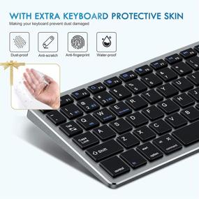 img 2 attached to Ultra-Thin Multi-Device Bluetooth Keyboard and Mouse Combo: Rechargeable 💻 Wireless, Ideal for Windows/Android/Mac OS/iOS, with Silicone Keyboard Cover - Black-Gray