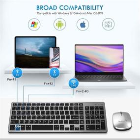 img 3 attached to Ultra-Thin Multi-Device Bluetooth Keyboard and Mouse Combo: Rechargeable 💻 Wireless, Ideal for Windows/Android/Mac OS/iOS, with Silicone Keyboard Cover - Black-Gray