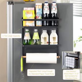 img 3 attached to 🧲 Magnetic Refrigerator Spice Rack Organizer with Foldable Magnetic Shelf, Wood Paper Towel Holder & 2 Adjustable Kitchen Hooks - Black