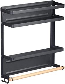 img 4 attached to 🧲 Magnetic Refrigerator Spice Rack Organizer with Foldable Magnetic Shelf, Wood Paper Towel Holder & 2 Adjustable Kitchen Hooks - Black