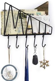 img 4 attached to SRIWATANA Wall Mount Letter Mail Holder - Rustic Bill Organizer with Hanging Key Holder and Removable Hooks