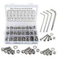 🔩 hantof 720pcs 18-8 stainless steel hex socket head cup machine screws bolts nuts and flat washers assortment set kit with wrenches - bright finish, fully threaded, allen hex drive logo