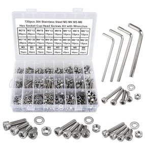 img 4 attached to 🔩 HanTof 720Pcs 18-8 Stainless Steel Hex Socket Head Cup Machine Screws Bolts Nuts and Flat Washers Assortment Set Kit with Wrenches - Bright Finish, Fully Threaded, Allen Hex Drive