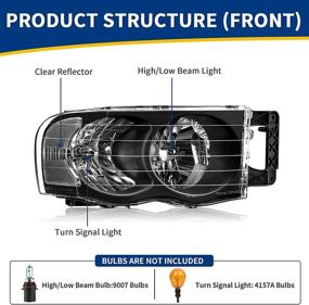 img 3 attached to 2002-2005 Dodge Ram Pickup Truck Headlight Assembly - OE Style Replacement Headlamps with Clear Reflector Lens - AUTOSAVER88