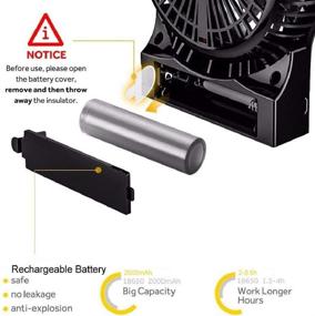 img 3 attached to EasyAcc Portable Handheld Battery Fan - Rechargeable Table Fan with 2600mAh Battery, Adjustable 3 Speeds, Internal & Side Light - Ideal for Traveling, Camping - Black