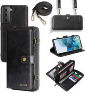 qixiu compatible galaxy s21 wallet case with card holder and kickstand – magnetic detachable 2-in-1 leather flip cover for enhanced protection and multifunctional cross body use (black) logo