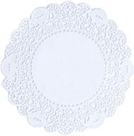 doilykorea- 250 pcs premium 3.5 inch round lace paper doilies - non-dust, clean cut, simple white design: ideal for parties, gifts, cake crafts, home decoration, weddings, table settings, placemats [3.5-inch, pure white] логотип