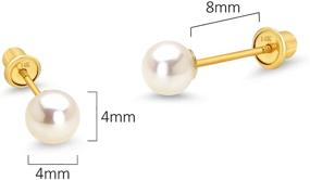 img 3 attached to 💫 Dazzling 14k Yellow Gold Simulated Pearl Screw Back Earrings for Baby Girls (4-6mm)