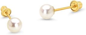 img 4 attached to 💫 Dazzling 14k Yellow Gold Simulated Pearl Screw Back Earrings for Baby Girls (4-6mm)