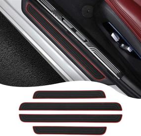 img 4 attached to 🚗 HOCHELSO Car Door Sill Plate Protectors - 4pcs Universal Front/Rear Scuff Guards, Scratch-Resistant PVC Rubber, Black Red