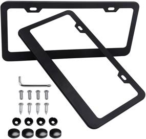 img 4 attached to Stylish Matte Black Aluminum License Plate Frames with Screws - ZELEMO 2Pcs, Fits All Standard 6x12 Inches US License Plates