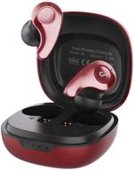 🎧 tiny red bluetooth wireless earbuds: deep bass, dual mic, enc noise cancelling, 3d stereo sound, crystal clear phone calls, type c fast charging logo