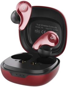 img 4 attached to 🎧 Tiny Red Bluetooth Wireless Earbuds: Deep Bass, Dual Mic, ENC Noise Cancelling, 3D Stereo Sound, Crystal Clear Phone Calls, Type C Fast Charging