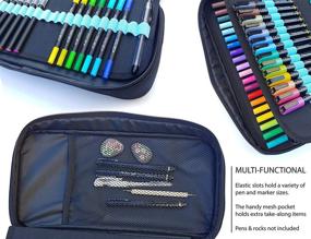 img 3 attached to Canvas Carrying Case for Markers and Pens - 120 Slots, Trolley Sleeve, Extra Pockets, Removable Shoulder Strap, Fits Most Markers (up to 15mm Diameter), Lipstick, and More, Black