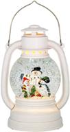 ❄️ eldnacele christmas snow globe lantern with spinning snowman scene, glittering water, and 6-hour timer - lighted water globe lantern with white snowman family - perfect for christmas decorations and gifts (snowman) logo