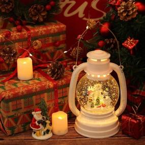img 3 attached to ❄️ Eldnacele Christmas Snow Globe Lantern with Spinning Snowman Scene, Glittering Water, and 6-Hour Timer - Lighted Water Globe Lantern with White Snowman Family - Perfect for Christmas Decorations and Gifts (Snowman)