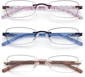 img 4 attached to 👓 Set of 3 Rimless Blue Light Blocking Reading Glasses for Women with Tinted Edge, Spring Hinge, and Pattern Print Arm for Enhanced Eye Protection