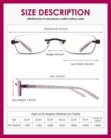 img 3 attached to 👓 Set of 3 Rimless Blue Light Blocking Reading Glasses for Women with Tinted Edge, Spring Hinge, and Pattern Print Arm for Enhanced Eye Protection