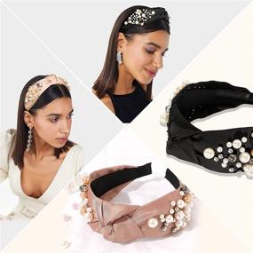 img 2 attached to 🎀 Ivyu Knotted Pearl Headbands for Women: Stylish Hairbands for Girls in Black, Pink, and Gold - No Slip, Fashionable & Cute Hair Accessories, Perfect Gift