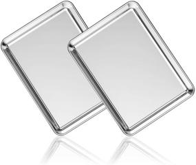 img 4 attached to 🍪 Premium Stainless Steel Baking Sheet Set - 2-Pack Non-Toxic, Heavy Duty Oven Trays, Rust-Free & Mirror Finish - Easy Clean & Dishwasher Safe - 9 x 7 x 1 Inch