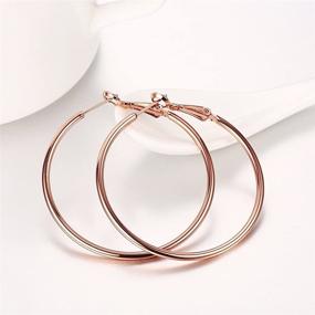 img 1 attached to 👂 Women's Girls' 42mm Stainless Steel Round Endless Hoop Earrings, 14K Rose Gold Plated (Rose Gold)