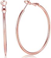 👂 women's girls' 42mm stainless steel round endless hoop earrings, 14k rose gold plated (rose gold) logo