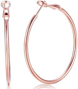 img 4 attached to 👂 Women's Girls' 42mm Stainless Steel Round Endless Hoop Earrings, 14K Rose Gold Plated (Rose Gold)