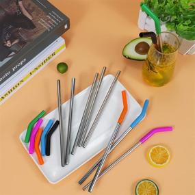 img 3 attached to Set of 5 Silicone Tip Metal Straws – 8mm Wide, Reusable Stainless Steel Drinking Straws with 2 Cleaning Brushes and Portable Bag (Silver)