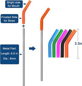 img 2 attached to Set of 5 Silicone Tip Metal Straws – 8mm Wide, Reusable Stainless Steel Drinking Straws with 2 Cleaning Brushes and Portable Bag (Silver)