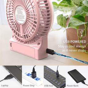 img 2 attached to 🌬️ Rechargeable Mini Portable Desk Fan - Battery Operated & USB Powered Handheld Fan with Atmosphere Light and Flashlight - Strong Airflow, 3 Speeds - Small Personal Hand Held Fan for Desktop, Camping, Pink