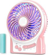 🌬️ rechargeable mini portable desk fan - battery operated & usb powered handheld fan with atmosphere light and flashlight - strong airflow, 3 speeds - small personal hand held fan for desktop, camping, pink logo