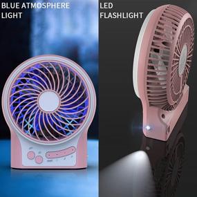 img 3 attached to 🌬️ Rechargeable Mini Portable Desk Fan - Battery Operated & USB Powered Handheld Fan with Atmosphere Light and Flashlight - Strong Airflow, 3 Speeds - Small Personal Hand Held Fan for Desktop, Camping, Pink