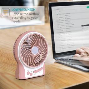 img 1 attached to 🌬️ Rechargeable Mini Portable Desk Fan - Battery Operated & USB Powered Handheld Fan with Atmosphere Light and Flashlight - Strong Airflow, 3 Speeds - Small Personal Hand Held Fan for Desktop, Camping, Pink