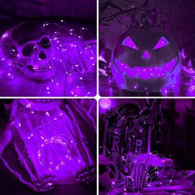 img 2 attached to YIQU Purple Super-Long Solar Halloween Lights Outdoor - 144FT, 2-Pack, 200 LED String Lights, 8 Modes for Tree Garden Patio