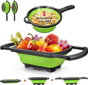 img 4 attached to 🥦 Longzon Collapsible Colander Silicone Set of 2 - Over the Sink Strainers with Extendable Handles for Pasta & Vegetables - Green