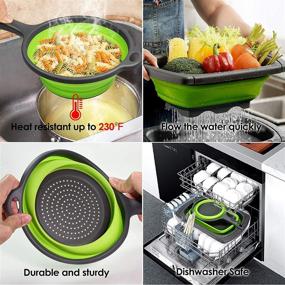 img 1 attached to 🥦 Longzon Collapsible Colander Silicone Set of 2 - Over the Sink Strainers with Extendable Handles for Pasta & Vegetables - Green