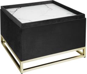 img 2 attached to 💎 Glamorous Black Velvet Ottoman with Faux Marble Coffee Table Lid, Hidden Storage, and Comfortable Seating