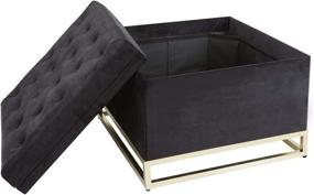 img 3 attached to 💎 Glamorous Black Velvet Ottoman with Faux Marble Coffee Table Lid, Hidden Storage, and Comfortable Seating