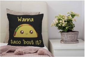 img 1 attached to WONDERTIFY Taco Throw Pillow Case Cover - Fun and Vibrant Yellow and Black Design - Soft Linen Pillow Cover 🌮 for Stylish Home Decor - Suitable for Bedroom, Living Room, Sofa, and Farm House - Couch Cushion Covers - 18x18 Inch Size