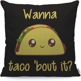 img 4 attached to WONDERTIFY Taco Throw Pillow Case Cover - Fun and Vibrant Yellow and Black Design - Soft Linen Pillow Cover 🌮 for Stylish Home Decor - Suitable for Bedroom, Living Room, Sofa, and Farm House - Couch Cushion Covers - 18x18 Inch Size