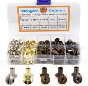 img 4 attached to 100 Sets Assorted Kit of Chicago Screws: 5 Color Leather Rivets, 5/16” (5x8mm), Screw Rivets, Flat Fillister Book Binding Posts, Nail Rivet Chicago Bolts for DIY Leather Craft - Black, Silver, Golden, Bronze