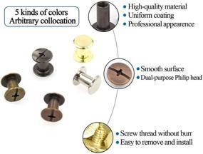 img 2 attached to 100 Sets Assorted Kit of Chicago Screws: 5 Color Leather Rivets, 5/16” (5x8mm), Screw Rivets, Flat Fillister Book Binding Posts, Nail Rivet Chicago Bolts for DIY Leather Craft - Black, Silver, Golden, Bronze
